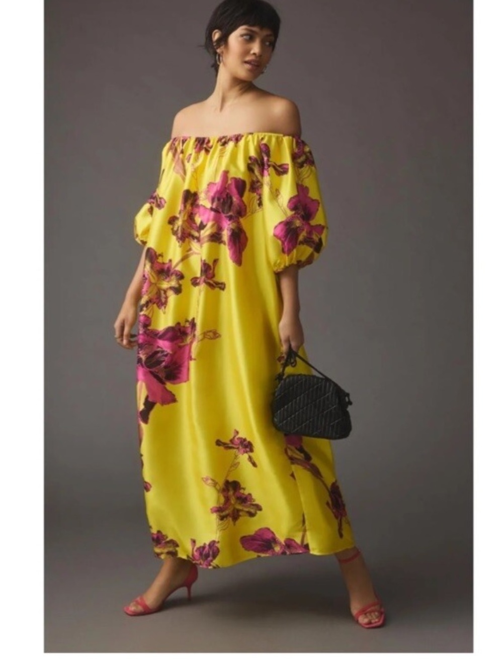 Atsu Off-The-Shoulder Floral Dress Size M Yellow Pink Flowers